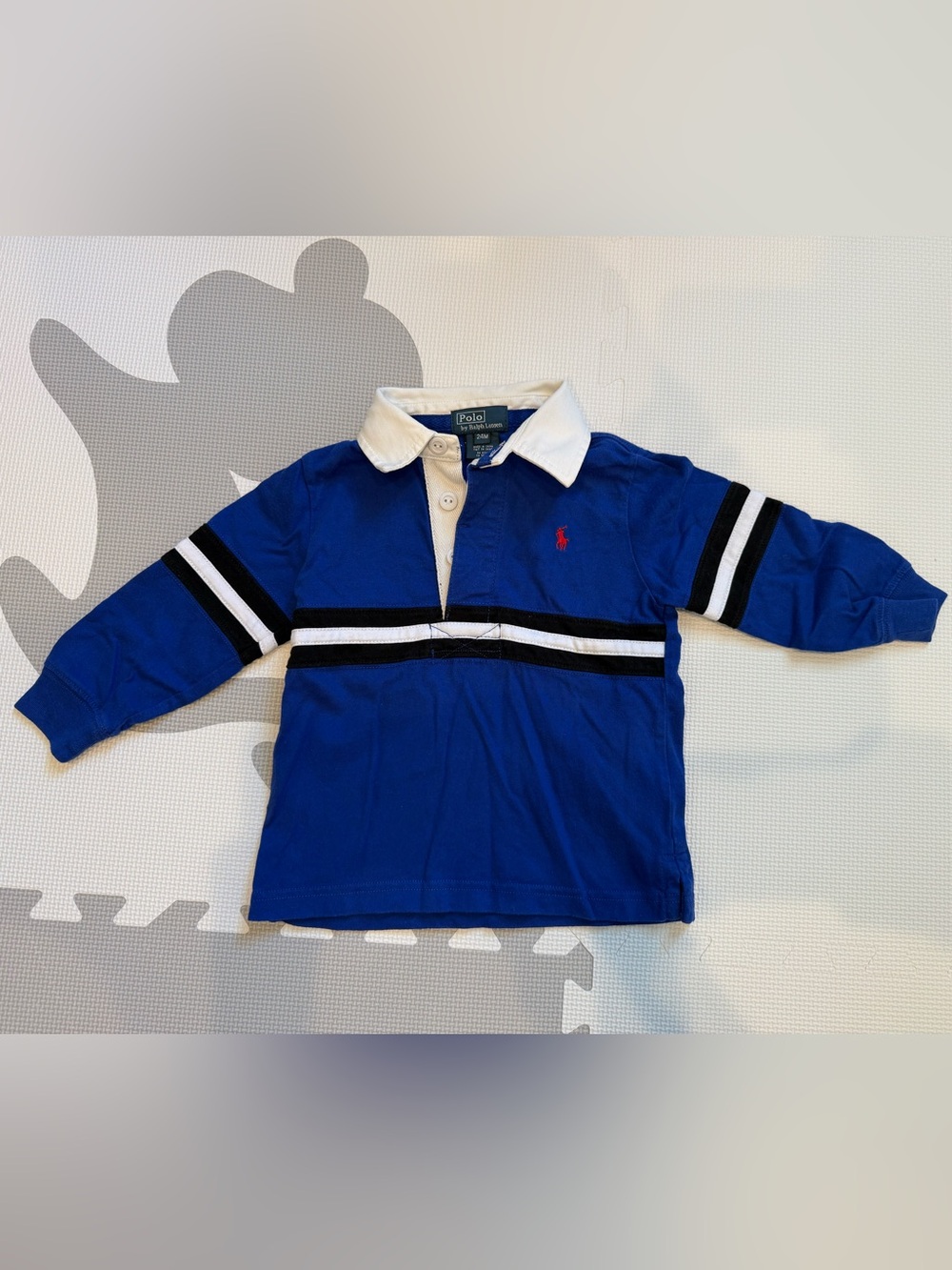 Ralph Lauren Blue Rugby Polo with White Collar and Stripe Detail